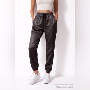 Fidelity Denim S Charcoal Satin Jogger Pants Elastic Waist
